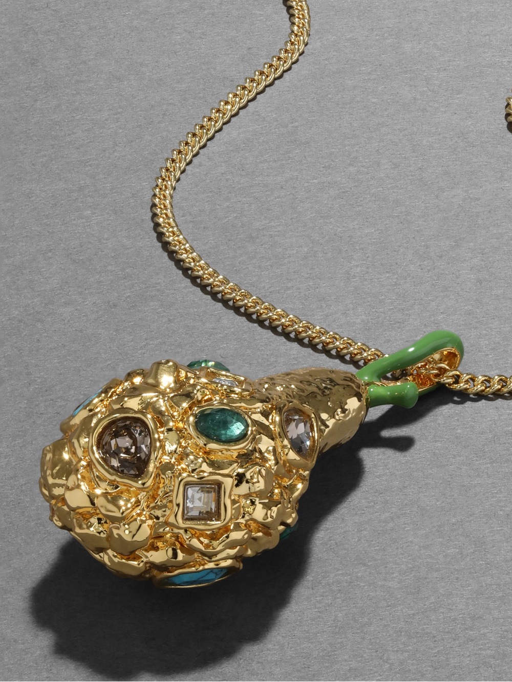 ALEXIS BITTAR • Brut Gold Jewel Studded Pear Pendant Necklace
